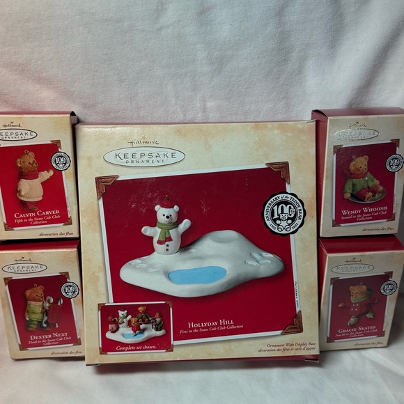 Hollyday Hill Snow Scene Hallmark Ornaments and display base - Picture 1 of 16